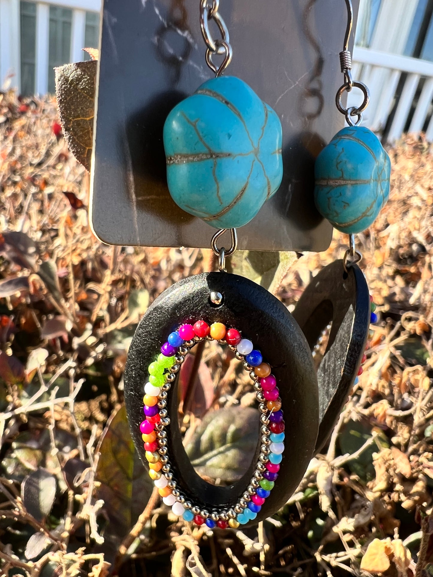 Wooden/Turquoise fashion beaded earrings