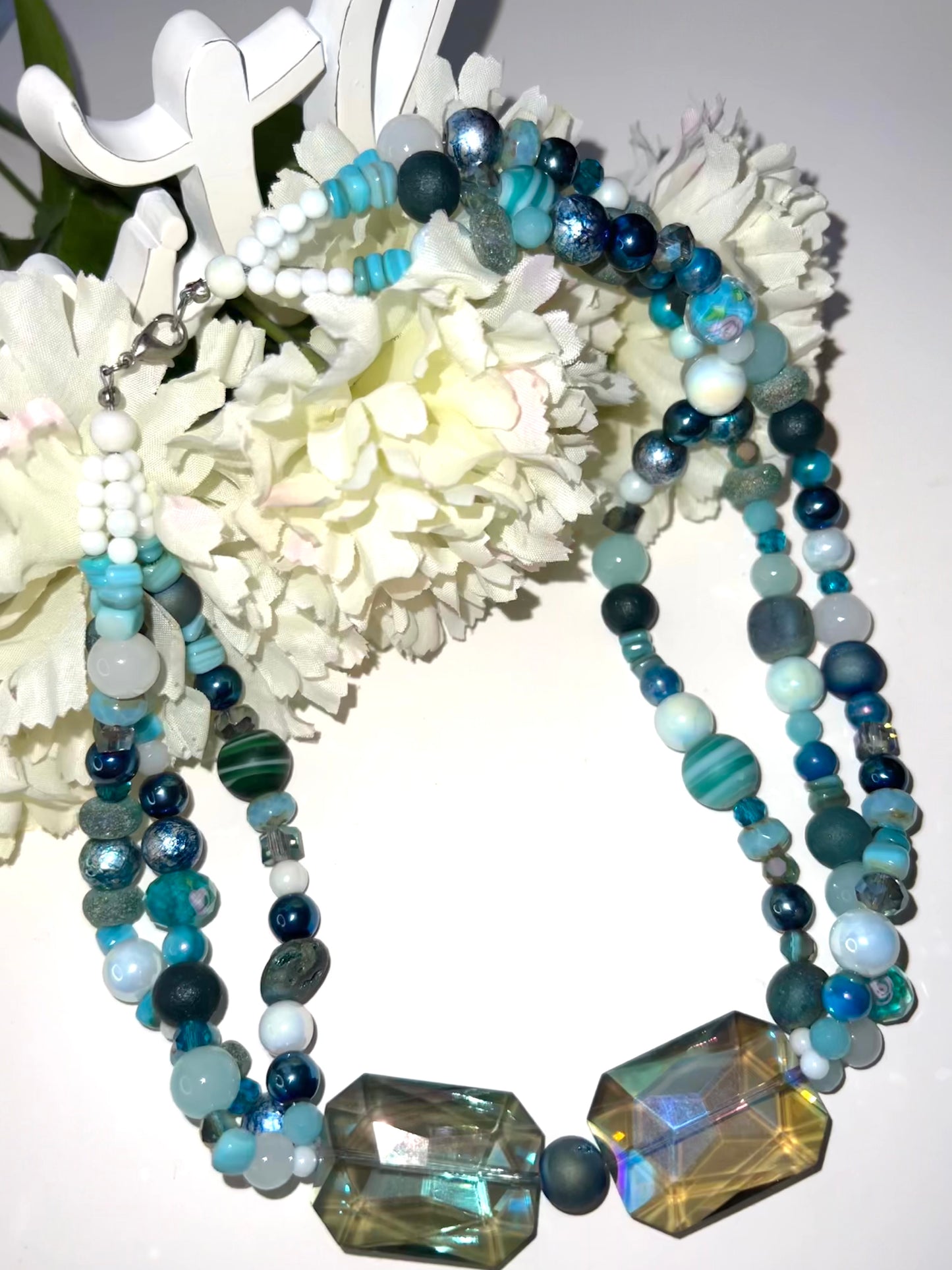 Mixed Chalcedony stones with Czech glass beads necklace