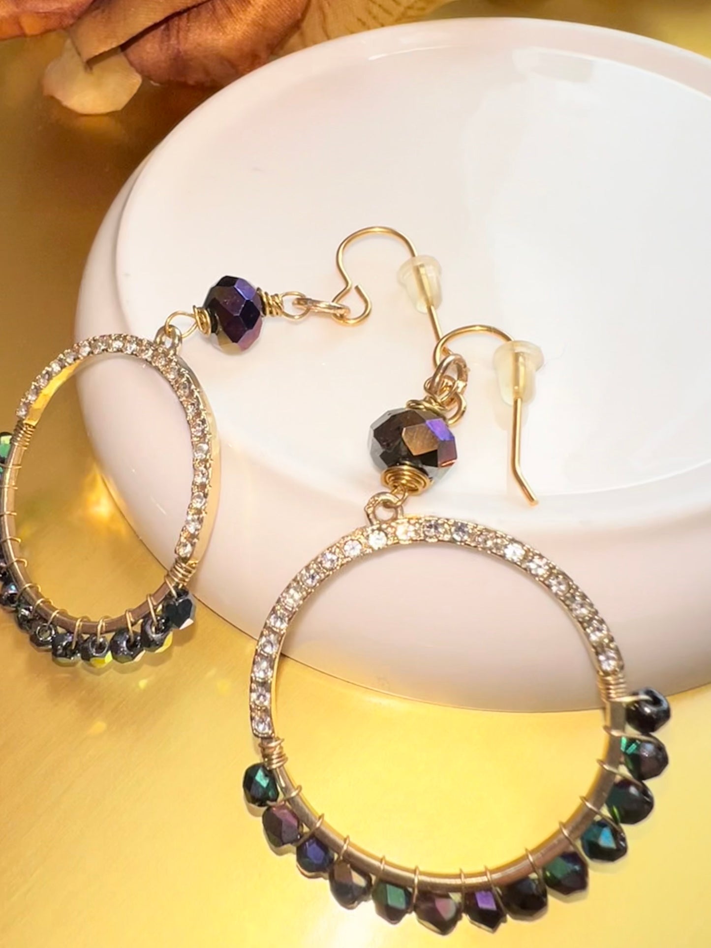 Wire wrapped crystal hoop earrings