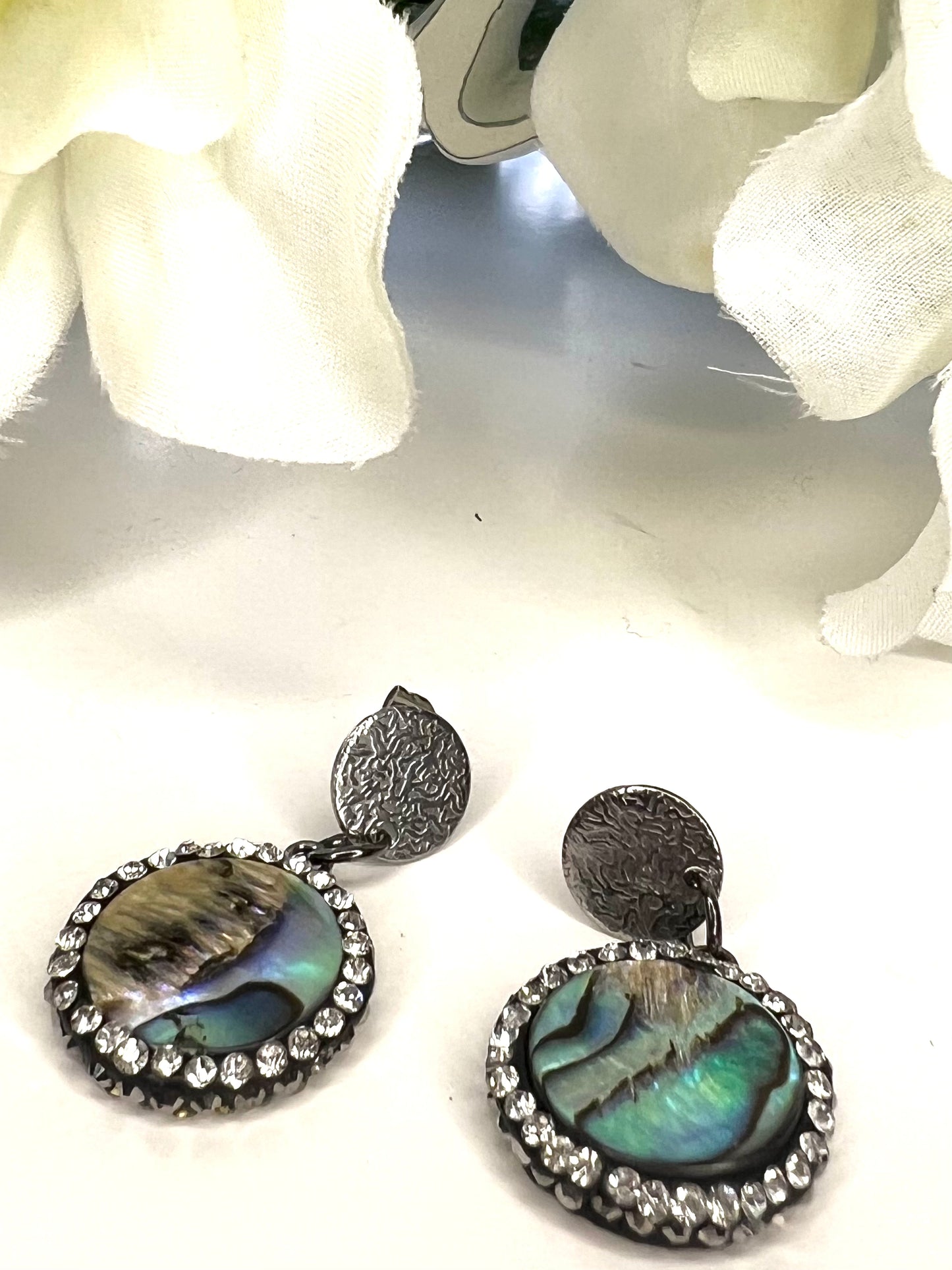 Genuine Abalone Shell Crystal Accent Earrings