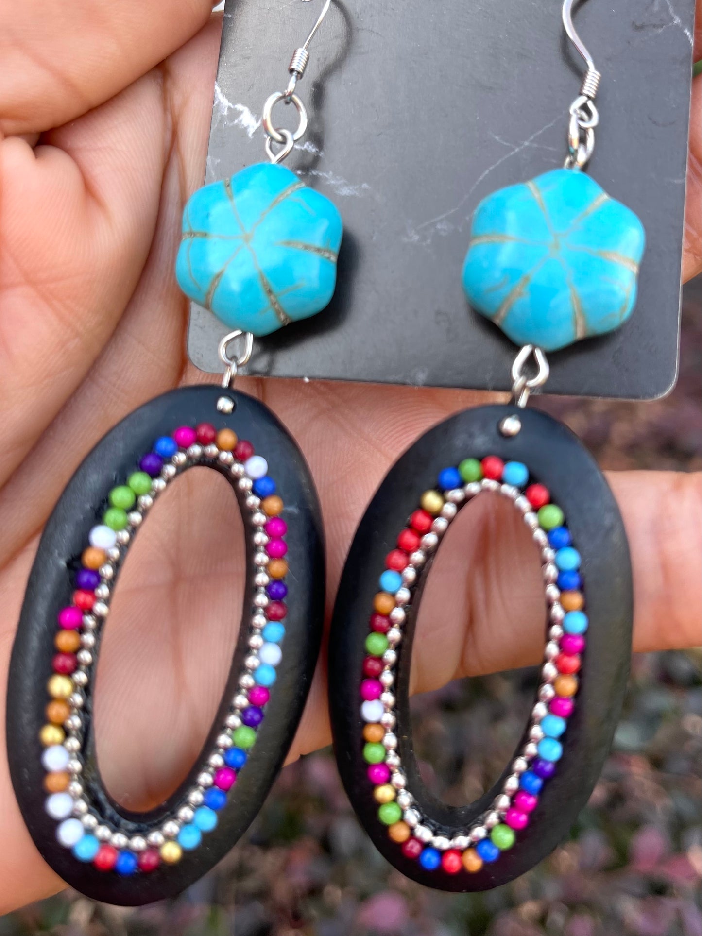 Wooden/Turquoise fashion beaded earrings