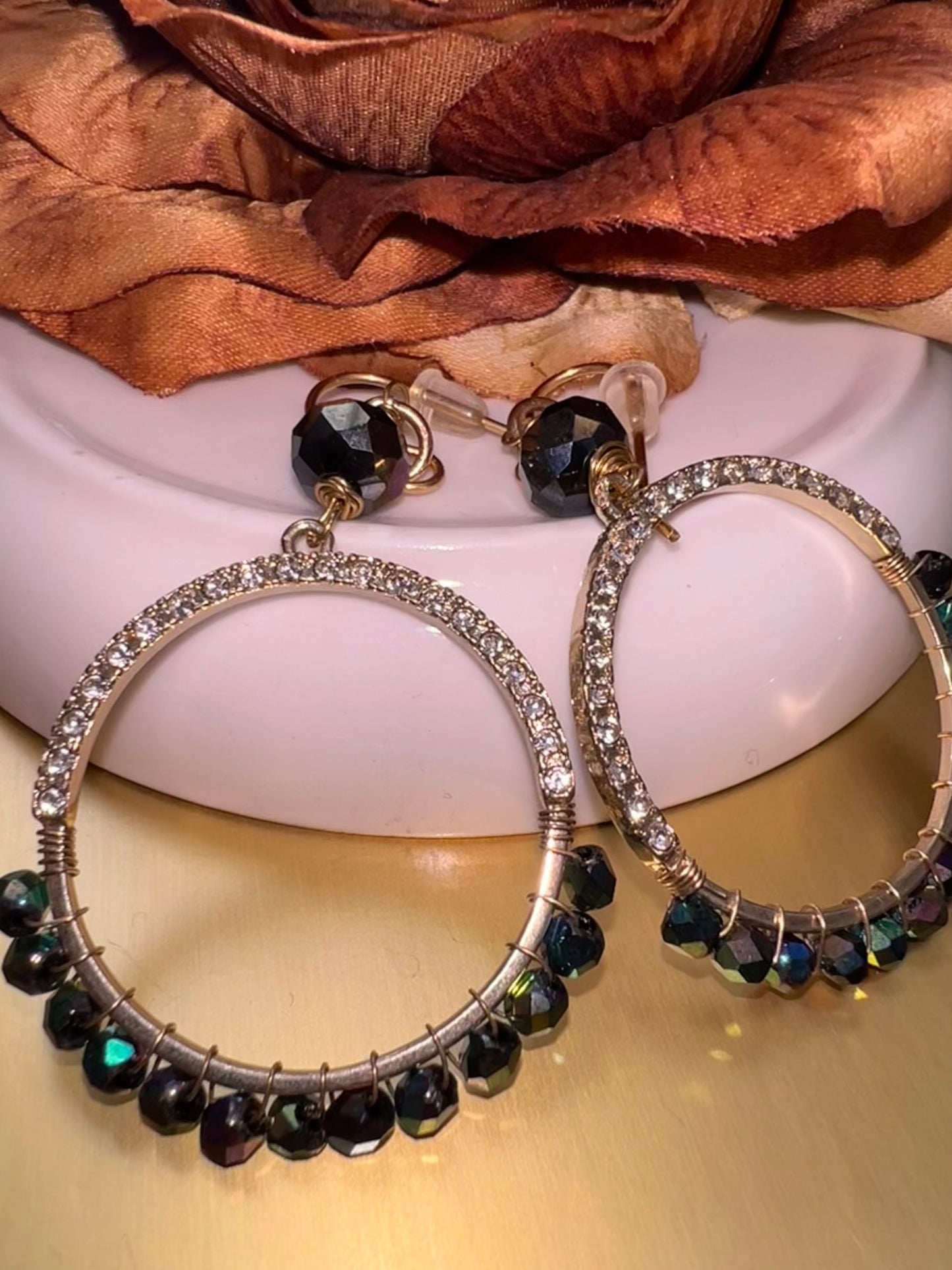 Wire wrapped crystal hoop earrings