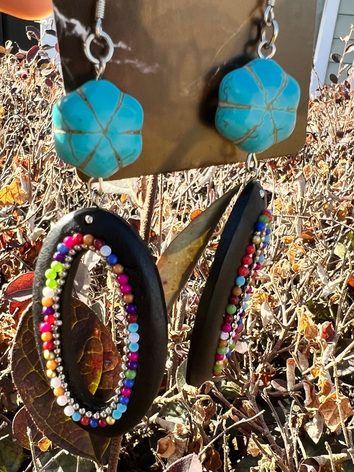 Wooden/Turquoise fashion beaded earrings