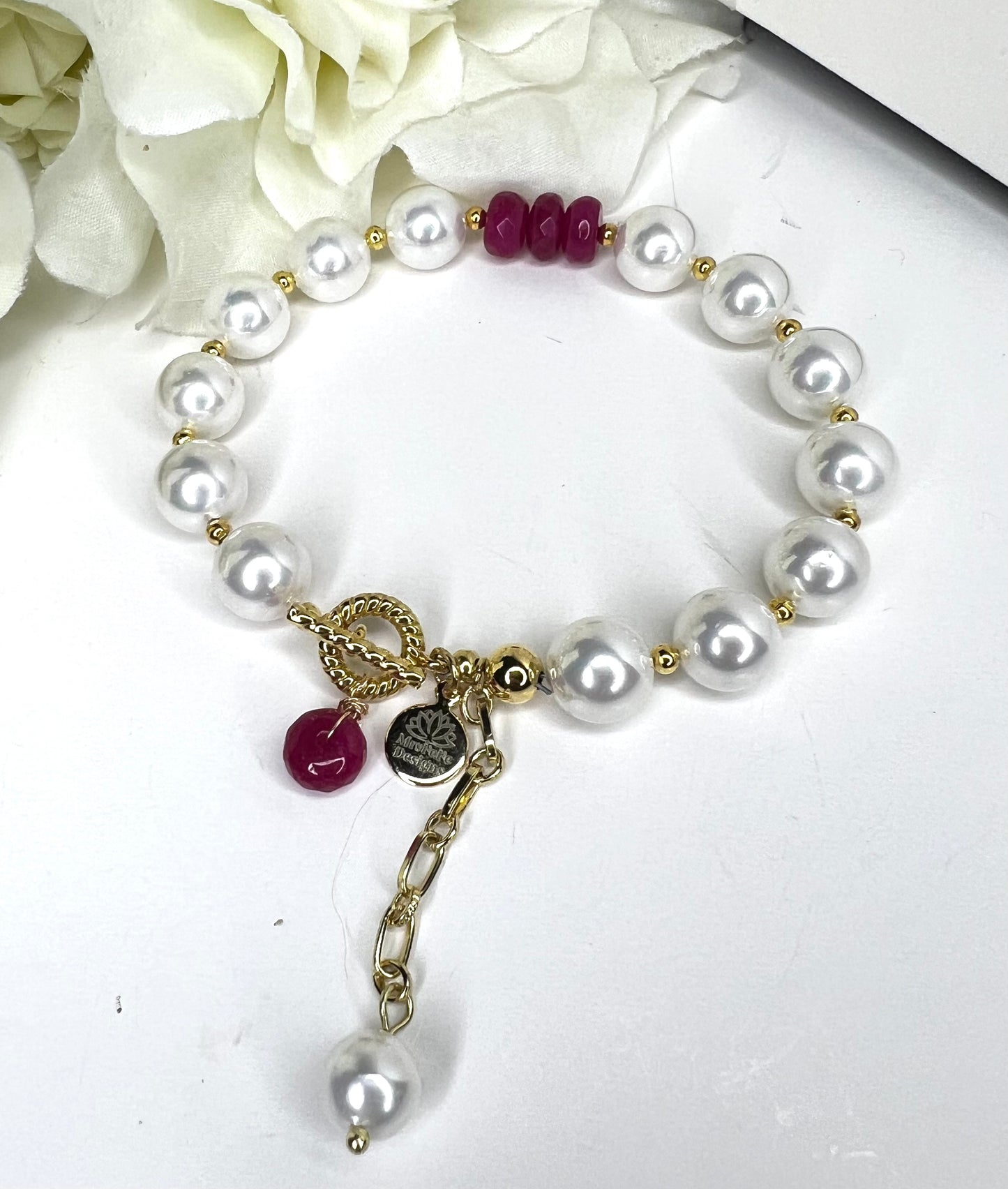 Pearl and Pink Jade Bracelet