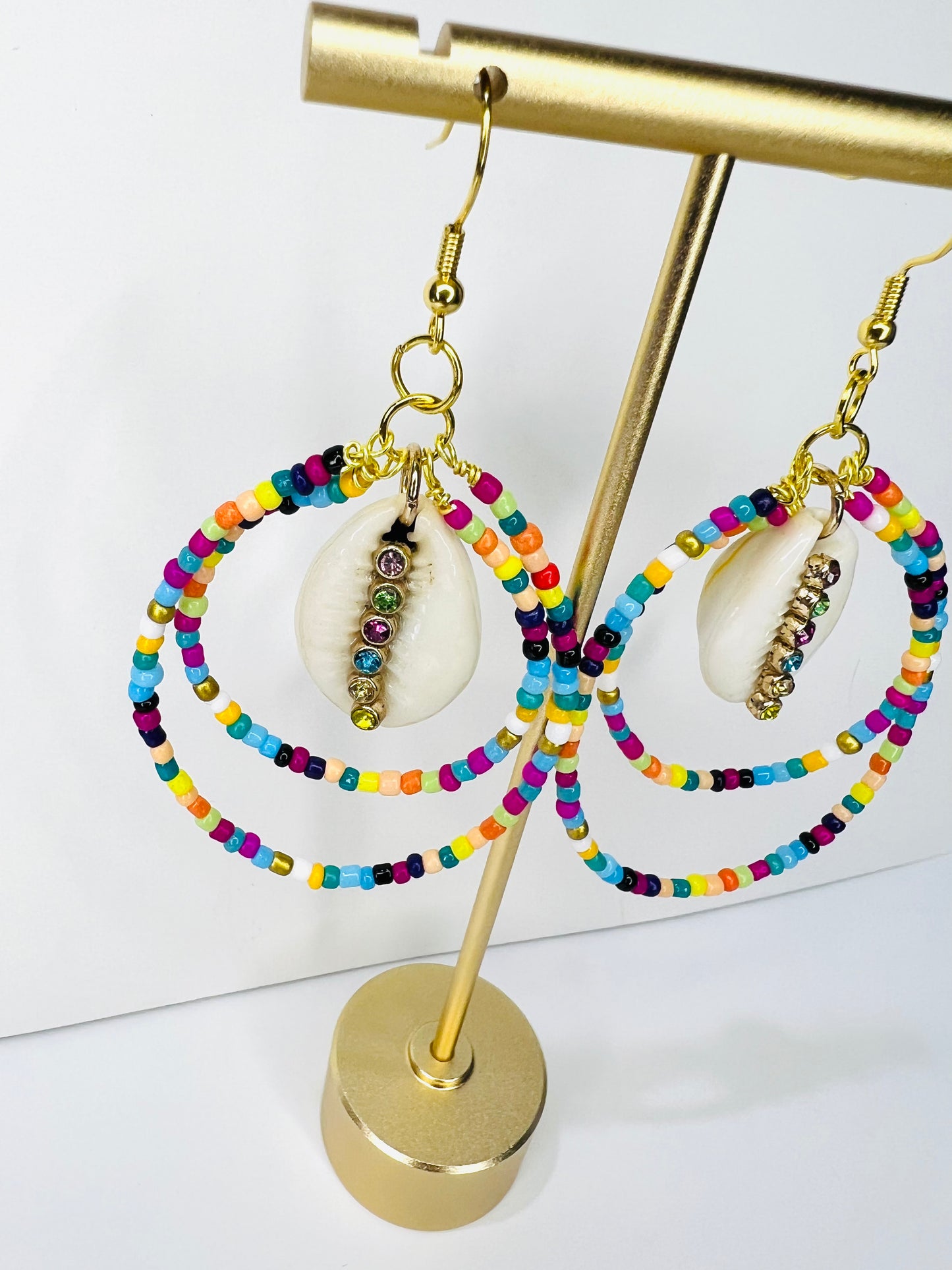 Multi Color Seed Bead Hoop Earrings